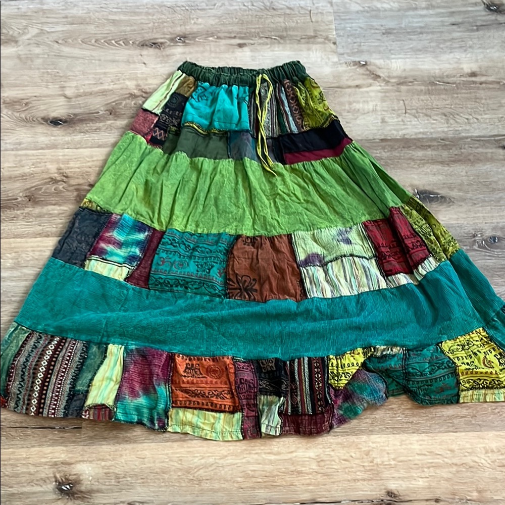 Kathmandu Green Blue Tiered Maxi Skirt Casual
